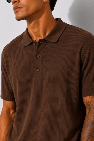 Ribana Erkek Kısa Kollu Fitilli Yarım Düğme Kapama Polo Yaka T-shirt 26001 Kahverengi