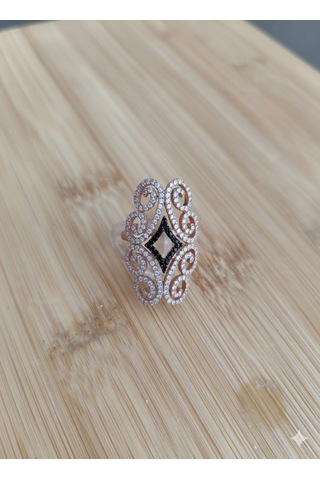 Roz Kaplama Oniks Baklava Desenli Filigran Yüzük Gümüş - Rose Gold