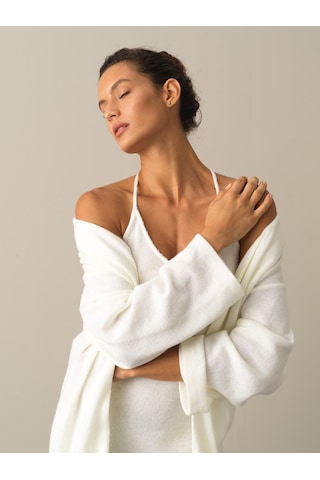Xint Ekru Oversize Açık V Yaka Uzun Hırka 400523 Kırık Beyaz
