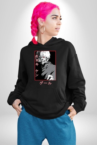 Kaneki Ken Kuma Japon Anime Şeytan Kadın Erkek Siyah Kapüşonlu Sweatshirt Hoodie Siyah