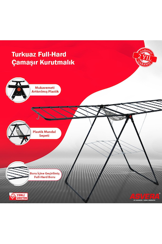 Safir Serisi - Turkuaz Full-hard Borulu Çamaşır Kurutmalık - Dayanıklı Çamaşır Kurutma Askısı Antrasit