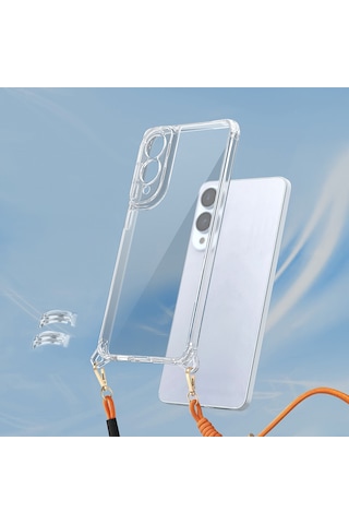 Samsung Galaxy Uyumlu S25 Edge Kılıf Airbagli Takılabilir Askı Aparatlı Zore Snap Silikon Kapak Seffaf
