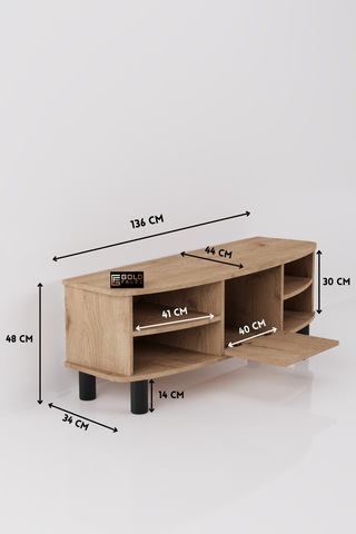 Tv Sehpası 136 Cm Kapaklı Raflı Çok Amaçlı Televizyon Ünitesi Salon Oturma Odası Vienna 5014 Atlantk Bej