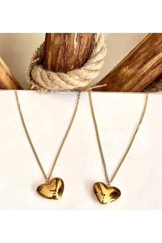 Aşk Temalı Kalp Detaylı Sevgili Çelik Kolye Seti