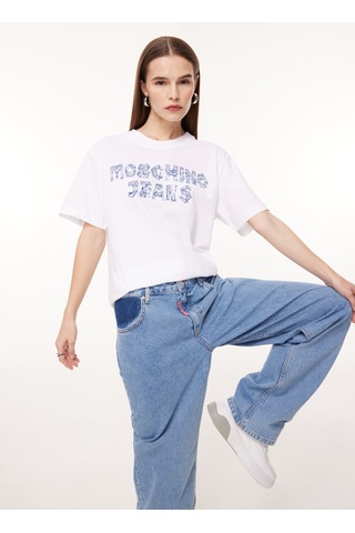 Moschino Jeans Beyaz Kadın Bisiklet Yaka Baskılı T-shirt J0708