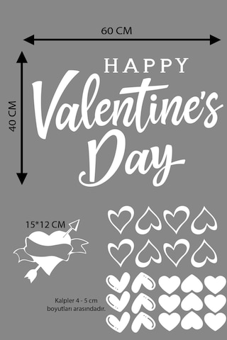 Happy Valentine's Day Sevgililer Günü Sticker Kalp, Love, I Love You Cam, Duvar Sticker Etiket Seti-1 Renkli