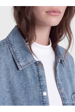 Lcw Modest İndigo Gömlek Yaka Oversize Kadın Jean Tunik