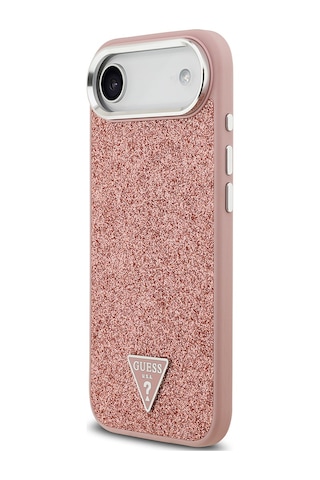 Apple Uyumlu iPhone 17 Air Kılıf Guess Lisanslı M-safeli Metal Kamera Çerçeveli Üçgen Logolu Glitter Pembe Pembe