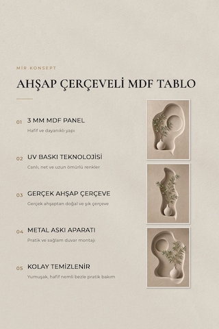 Ahşap Çerçeveli 3'lü Mdf Tablo Seti Uv Baskı Bej Organik Form Japandi Salon Duvar Dekoru Renk: Beyaz