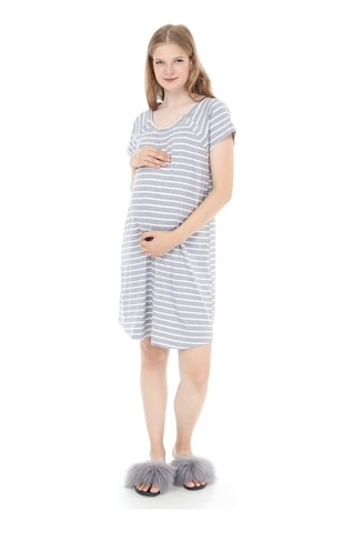Luvmabelly Myra9580 Yandan Çıt Çıtlı Hamile Geceliği - Gri Çizgili-gri
