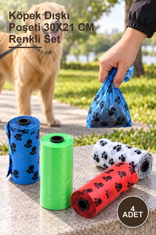 4 Adet Köpek Dışkı Poşeti 30x21 Cm Renkli Set