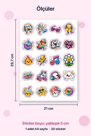 Cool Mod 20 Adet Mini Retro Sticker Çıkartma A4 Defter Etiketi Çok Renkli