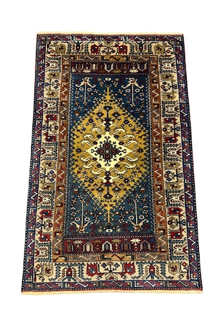 El Dokuma Sıfır Yahyalı Halısı 112x180 Mavi Yeşil Kök Boya %100 Yün Halı