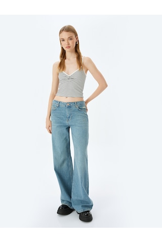 Koton İp Askılı Çizgili V Yaka Slim Fit Fitilli Atlet Ekru Çizgili 5sal30078ık Ekru Çizgili Ekru