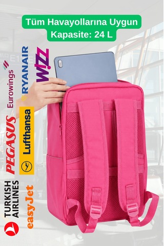 Jet Turtle Seyahat Sırt Çantası 40cm 40x25x15 Cm Pegasus, Wizz Air, Ryanair, El Valizi Koltuk Altı Valizi Fuşya