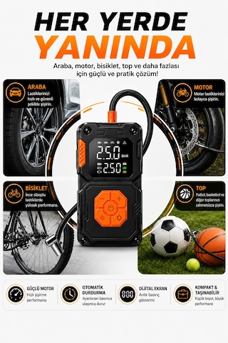 5000 Mah Taşınabilir Hava Pompası Kompresör 2 Ü 1 Arada Powerbank Dijital Ekran 150 Psı Araç Lastik Şişirme Cihazı
