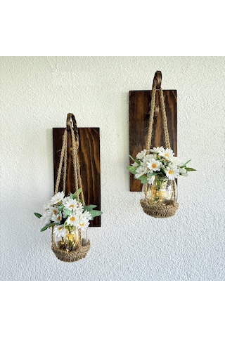 Papatya Çiçekli, Ledli Ceviz Aplik, 2’Li Set Diğer
