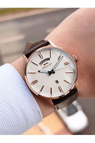 Slazenger Erkek Deri Kordon Bileklik Hediyeli 2 Yıl Garantili Suya Dayanıklı Kol Saati Vs.blkt.0757 Rose Gold