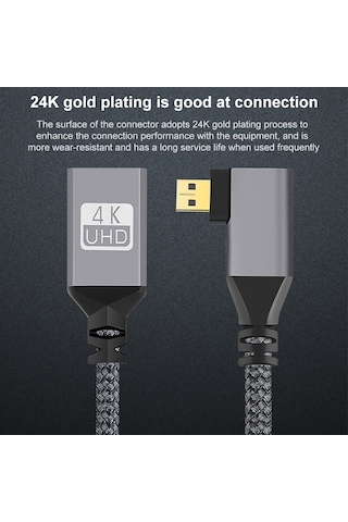 Mikro Hdmı Erkek Dirsek - Hdmı Dişi 4k Uhd 18gbps Bağlantı Kablosu, Uzunluk: 20cm Gri