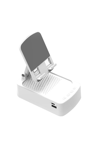 Reedark Üçlü Fonksiyonlu Çekilebilir Masaüstü Telefon Tutucu: Bluetooth Hoparlör, Usb Şarj Ve Ayarlanabilir Açı - 1500mah Pil, Beyaz