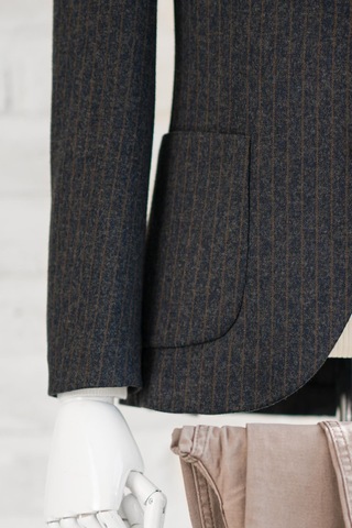 Slimfit Torba Cep Çizgili Mono Yaka Astarsız Çift Yırtmaç Likralı Kışlık Erkek Tek Ceket Antrasit