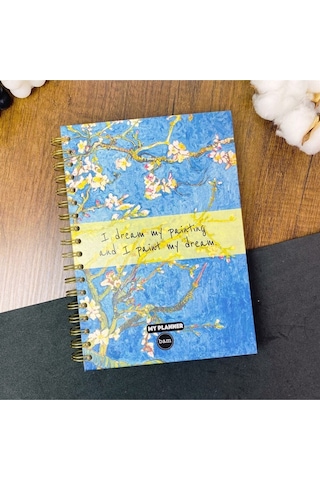 Van Gogh Badem Çiçeği Tasarımlı Sticker'lı Tarihsiz Ajanda Haftalık Planlayıcı Akademik Ajanda Çok Renkli