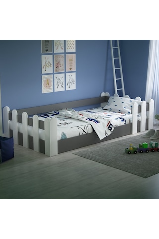 Tuliplifeyapımarket Tuliplife Montessori Karyola Beyaz-Antrasit Çocuk Yatağı -309 Antrasit - Beyaz