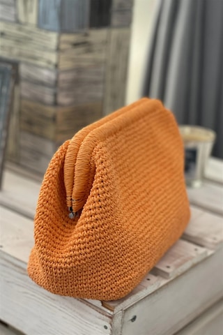 El Yapımı Pastel Turuncu Renk Basic Örgü El Çantası Kağıt İp Turuncu