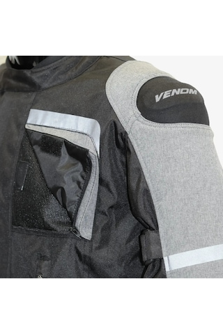 Venom Motosiklet Montu Long Siyah-gri Discovery Mont 4 Mevsim Uzun Motorcu Mont