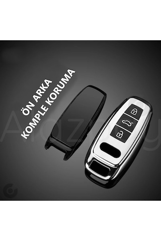 Audi A3 A4 A6 A7 A8 & B9 C8 4k D5 & S7 S8 & Q7 Q8 & E-tron Parlak Tpu Anahtar Kılıfı Gümüş