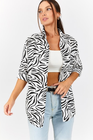 Armonika Kadın Siyah Zebra Desen Oversize Uzun Basic Gömlek Arm-22y001145