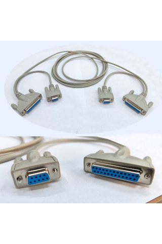Lpt 25pin+9 Pin Com Seri Port Kablo 2 Ucu Lpt+rs232 Kablo 3m