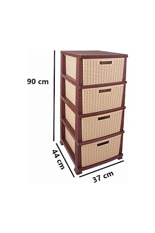 Omnipazar Srl-4002 Rattan Hasır Desen Plastik Komidin Mutfak Sebzelik 4 Katlı Kahverengi