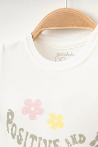 %100 Pamuklu Posıtıve Flower T-shirt Ekru