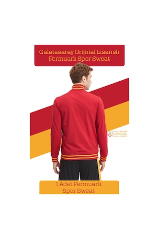 Galatasaray Orijinal Lisanslı Dik Yaka Fermuarlı Erkek Sweat Hediyelik Ahşap Kutulu 094 Kırmızı