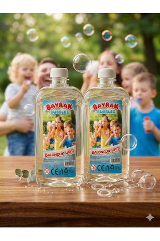 Bayrak Bubbles Baloncuk Likiti 2 Li Set 2 X 500 Ml Büyük Boy Özel Formüllü, Leke Yapmayan Dev Baloncuk Suyu