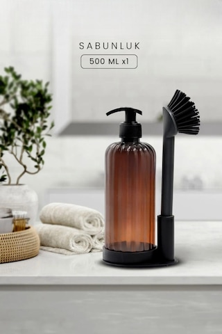 Mainshop Yumuşak Silikon Fırçalı Tezgah Üstü Mutfak Banyo Sıvı Sabunluk Takımı-yıkama Temizlik Seti M-166 Çok renkli