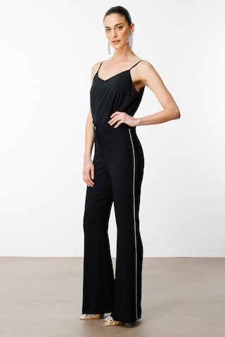 Moda İlgi Kadın Yanı Şerit Taş Aksesuarlı Pantolon 0077 Siyah Siyah