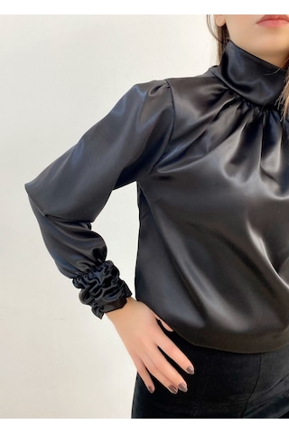 Mois Atelier Siyah Saten Bluz, Tasarım, Hediye, Büyük Beden, Tesettür