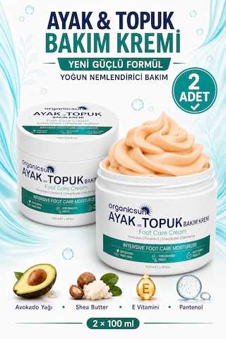 Organicsun Ayak Ve Topuk Çatlak Bakım Kremi 100ml X 2 Adet - Ayak Kokusu, Tırnak Bakımı Avokado Ve Shea Yağlı Yoğun Nemlendirici