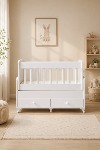 Beşik, Elegant Çekmeceli Sallanan Beşik 60x120- Beyaz Çok Renkli