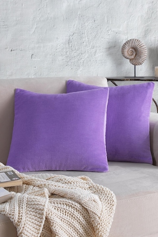 Maisonart Cozy 2 Adet Mor Renk Kadife Pamuklu Kırlent Yastık Kılıfı 44x44 Cm