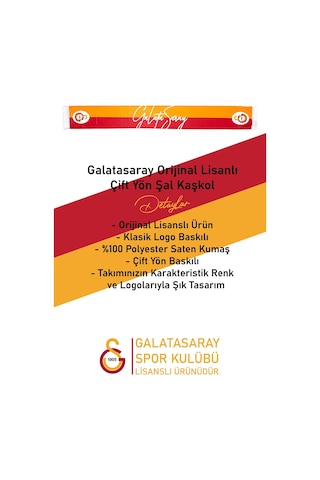 Galatasaray Lisanslı Şal Kaşkol Atkı Ve Premium Uçlu Kalem Set Aslan Baskılı Ahşap Kutulu Sarı - Kırmızı