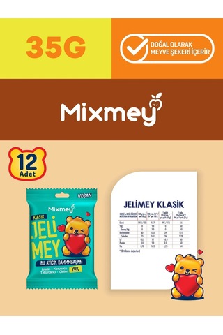 Mixmey Jelimey Klasik Jelatinsiz Doğal Klasik Lezzet Gummy Bear Ayıcık 12 Adet x 35 G