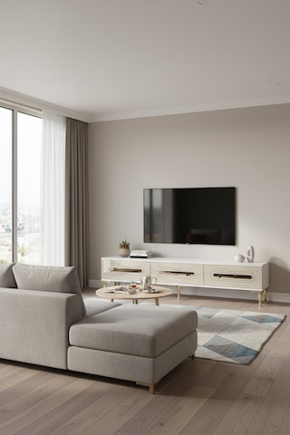 Tsa1806bg - Rany Tsa180 Tv Stand, Tv Sehpası Ve Tv Ünitesi Beyaz-gold 180cm