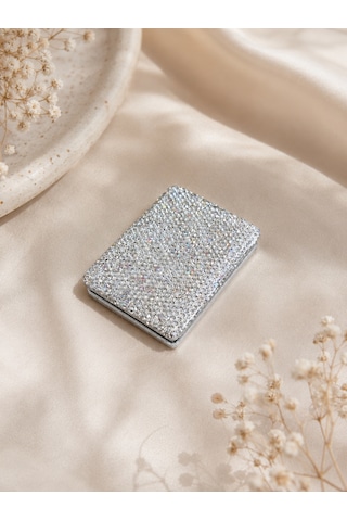 Silver Taşlı Dikdörtgen Cep Aynası Gümüş
