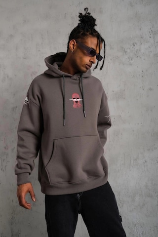 Novalisse Erkek 3 İplik Pamuklu Kapüşonlu Baskılı Cepli Oversize Sweatshirt Hoodie - Gri Çoklu Renk