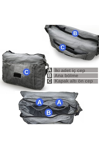 Dark Cotton 8128 Kanvas Omuz Postacı Gri 15.6 İnç Laptop Çantası