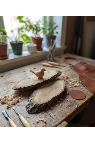 Doğal Meşe Kütük Dilimi - 28x11 Cm Zımparalanmış Boyanabilir Ham Ahşap 1 Adet
