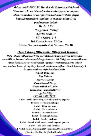 Oslo Viking 180cm 30-180gr Shimano Fx 4000 Tekne Olta Seti Standart